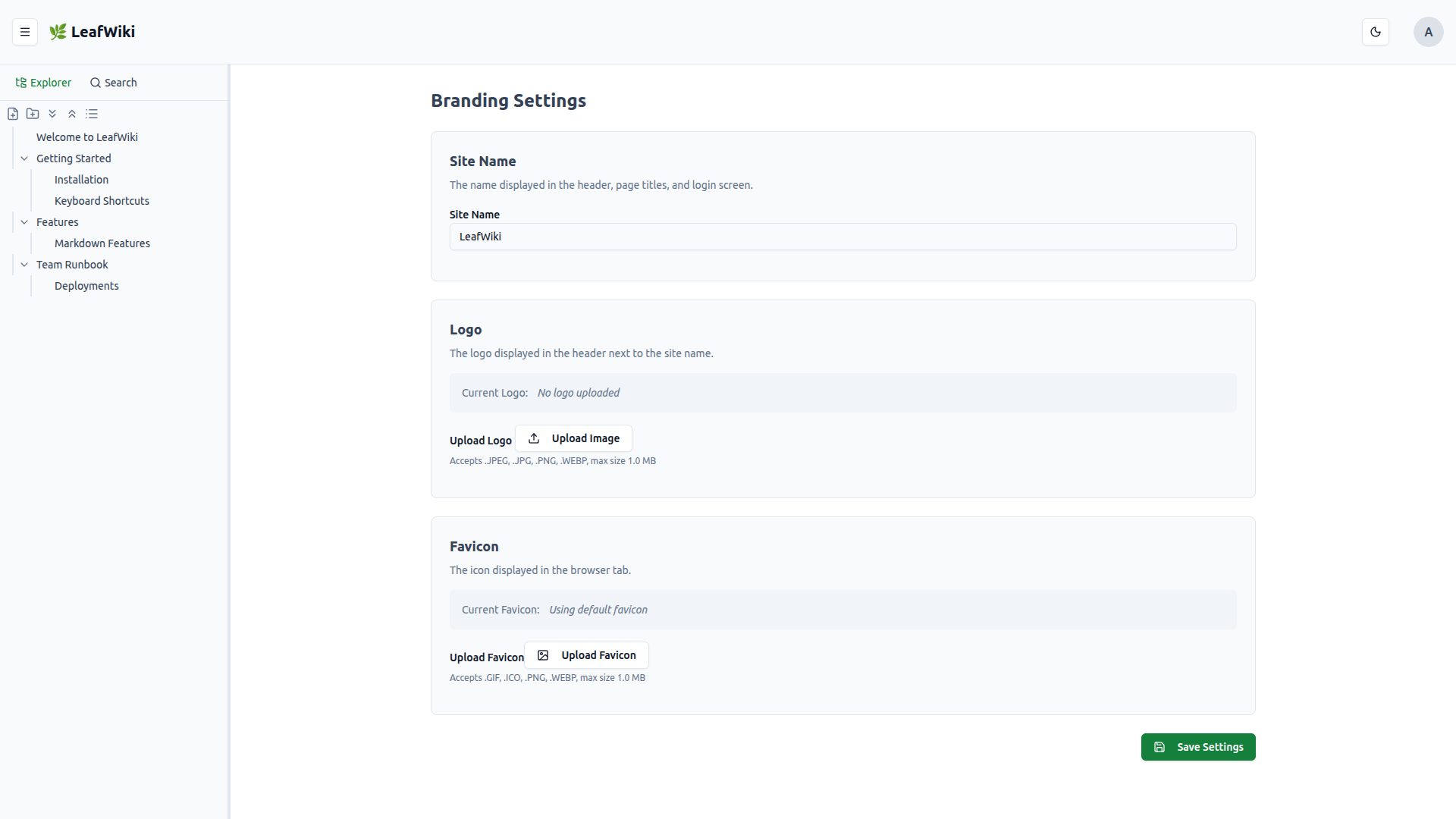 Branding settings